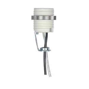 Satco 80-2543 Threaded Porcelain Candelabra Socket; 2" Height; 7/8" Diameter; 18" 18 UL 1015 B/W Leads 105C With Chrome Metal Ring; 75W; 125V
