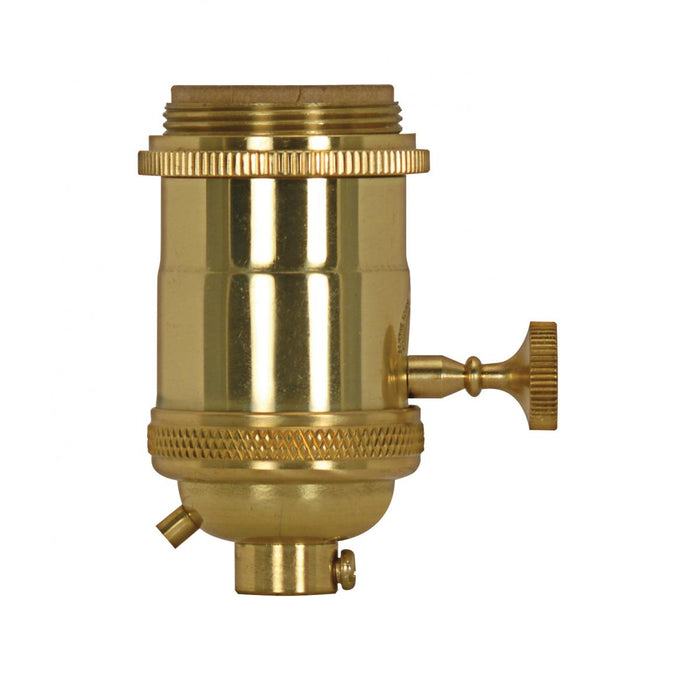 Satco 80-2569 Medium base lampholder 4pc. Solid brass On/Off Key 2 Uno rings Polished brass finish