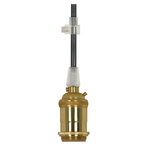 Satco 80-2573 Medium base lampholder 4pc. Solid brass pre-wired Keyless 2 Uno rings 10ft. 18/3 SVT Black Cord Polished brass finish
