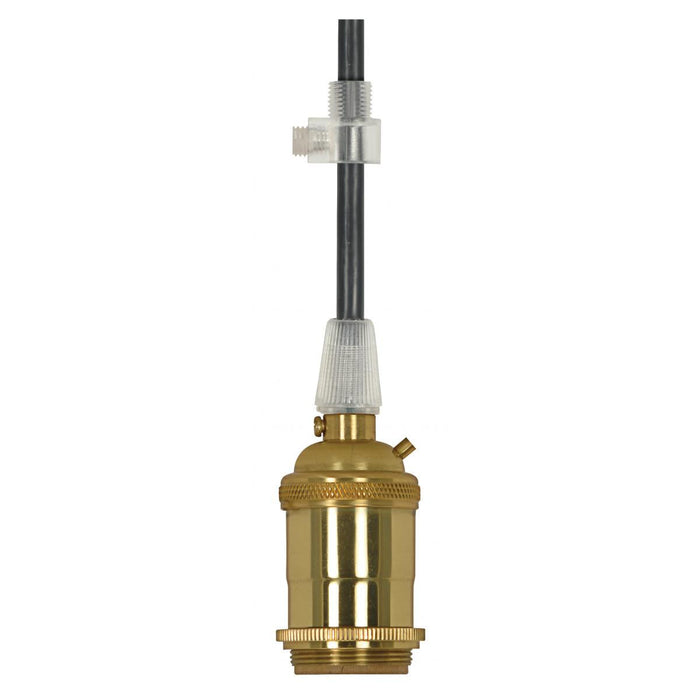 Satco 80-2573 Medium base lampholder 4pc. Solid brass pre-wired Keyless 2 Uno rings 10ft. 18/3 SVT Black Cord Polished brass finish