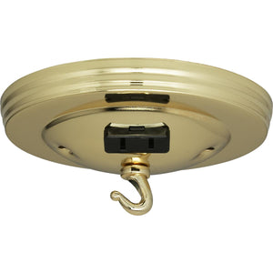Satco 90-041 Canopy Kit With Convenience Outlet Brass Finish 5" Diameter 7/16" Center Hole 2-8/32 Bar Holes Includes Hardware 10lbs Max