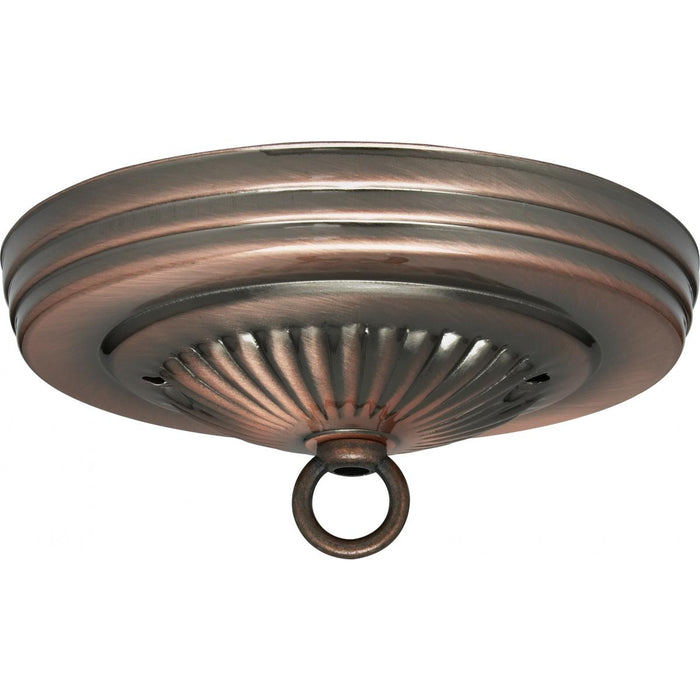 Satco 90-054 Ribbed Canopy Kit Antique Copper Finish 5" Diameter 7/16" Center Hole 2-8/32 Bar Holes Includes Hardware 10lbs Max