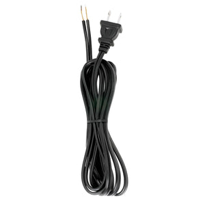 Satco 90-102 8 Foot 18/2 SPT-2 105C Cord Set Black Finish 36" Hank 200 Carton Molded Polarized Plug Tinned Tips 3/4" Strip With 2" Slit
