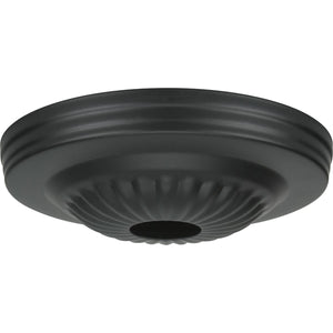 Satco 90-1100 Ribbed Canopy Hanger Kit; Black Finish; 5" Diameter; 1-1/16" Center Hole; 1 Yard 8 Gauge Chain; Includes Hardware; 25lbs Max