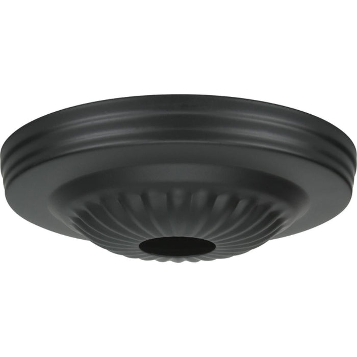 Satco 90-1100 Ribbed Canopy Hanger Kit; Black Finish; 5" Diameter; 1-1/16" Center Hole; 1 Yard 8 Gauge Chain; Includes Hardware; 25lbs Max