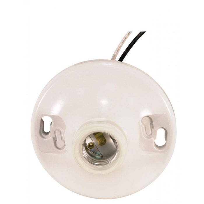Satco 90-1503 White Phenolic On-Off Pull Chain Ceiling Receptacle 6" AWM B/W Leads 105C 4-1/2" Diameter 250W 250V