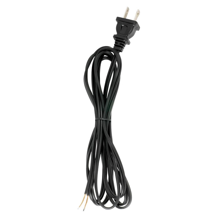 Satco 90-1525 8 Foot 18/2 SPT-1 105C Cord Set Black Finish 36" Hank 200 Carton Molded Polarized Plug Tinned Tips 3/4" Strip With 2" Slit