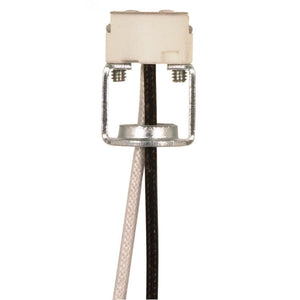 Satco 90-1553 Round Porcelain Halogen Socket G4-GX5.3-GY6.35 Base 1/8 IP Hickey 8" SF-1 200C Leads 1" Height 11/16" Diameter 1000W 250V