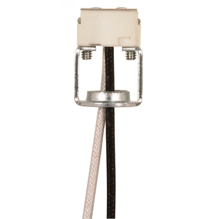 Satco 90-1553 Round Porcelain Halogen Socket G4-GX5.3-GY6.35 Base 1/8 IP Hickey 8" SF-1 200C Leads 1" Height 11/16" Diameter 1000W 250V