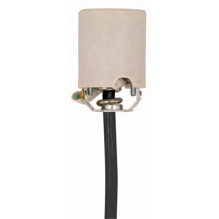 Satco 90-1564 Keyless Porcelain Socket With Hickey, Strain Relief And Fiber Sleeving 8 Foot 18/3 SVT Black 105C Leads Unglazed 660W 250V