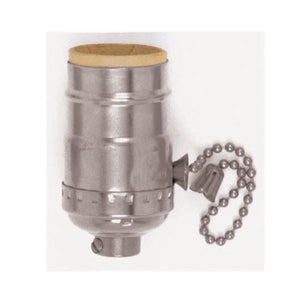 Satco 90-1668 On-Off Pull Chain Socket 1/8 IPS 3 Piece Stamped Solid Brass Polished Nickel Finish 660W 250V 250/10 Master