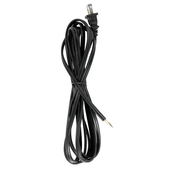 Satco 90-2185 10 Foot 18/2 SPT-2 105C Cord Set Black Finish 36" Hank 150 Carton Molded Polarized Plug Tinned Tips 3/4" Strip With 2" Slit