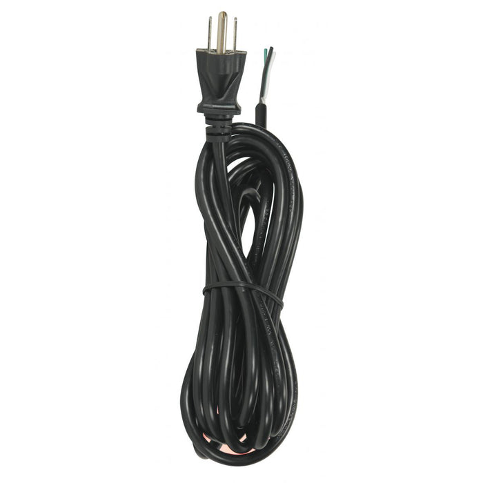 Satco 90-2210 12 Foot 18/3 SVT 105C Heavy Duty Cord Set Black Finish 50 Carton 3 Prong Molded Plug Stripped And Slit