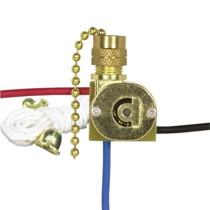 Satco 90-2261 3-Way Canopy Switch 2 Circuit 4 Position With Metal Chain, White Cord And Bell 6A-125V, 3A-250V Rating Nickel Finish