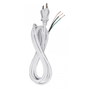 Satco 90-2414 8 Foot 18/3 SVT 105C Heavy Duty Cord Set White Finish 100 Carton 3 Prong Molded Plug Stripped And Slit 1/4" Diameter