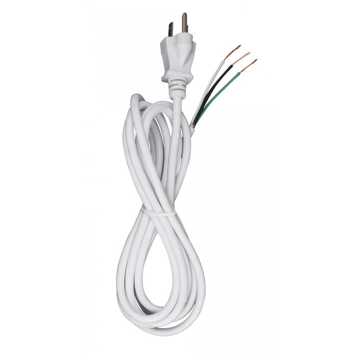 Satco 90-2414 8 Foot 18/3 SVT 105C Heavy Duty Cord Set White Finish 100 Carton 3 Prong Molded Plug Stripped And Slit 1/4" Diameter