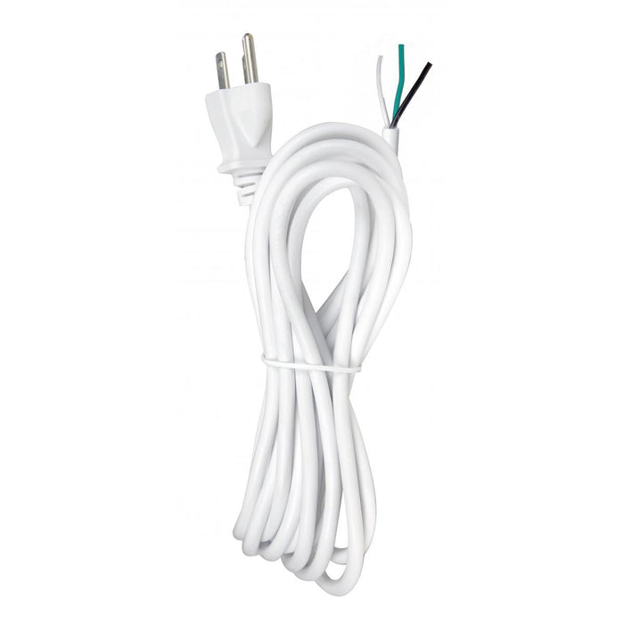 Satco 90-2415 15 Foot 18/3 SVT 105C Heavy Duty Cord Set White Finish 50 Carton 3 Prong Molded Plug Stripped And Slit 1/4" Diameter