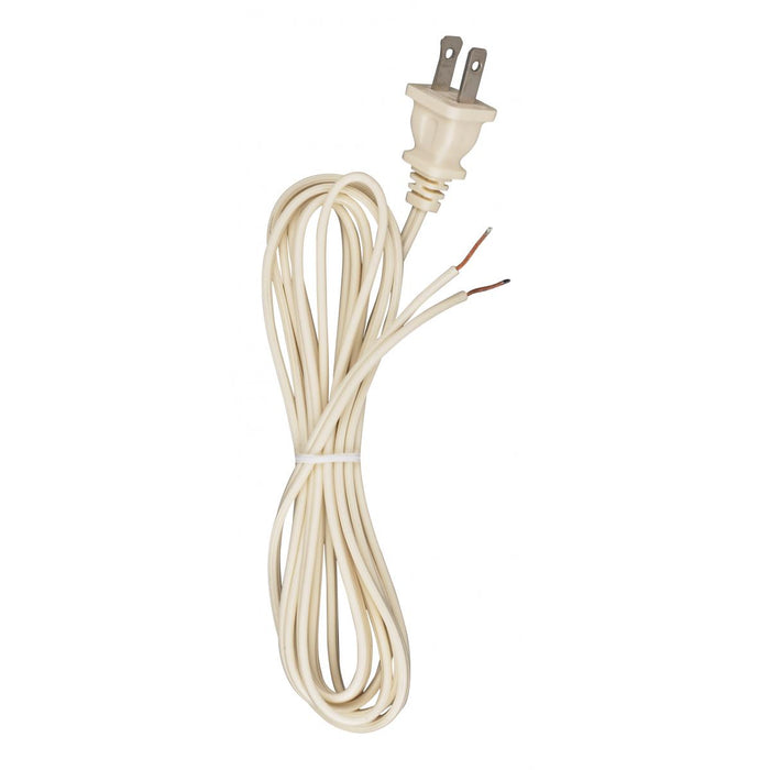 Satco 90-2418 8 Foot 18/2 SPT-1 105C Cord Set Ivory Finish 36" Hank 200 Carton Molded Polarized Plug Tinned Tips 3/4" Strip With 2" Slit