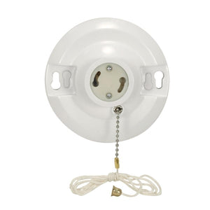 Satco 90-2468 4 Terminal White Phenolic GU24 On-Off Pull Chain Ceiling Receptacle Screw Terminals 4-1/2" Diameter 150W 250V