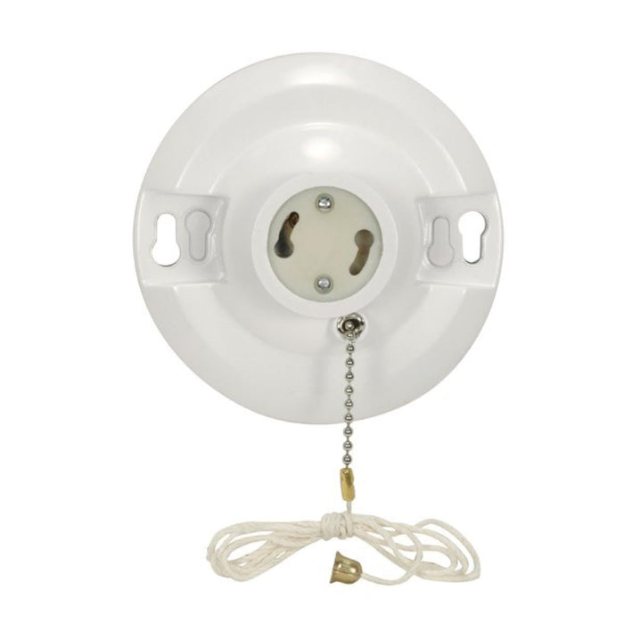 Satco 90-2468 4 Terminal White Phenolic GU24 On-Off Pull Chain Ceiling Receptacle Screw Terminals 4-1/2" Diameter 150W 250V