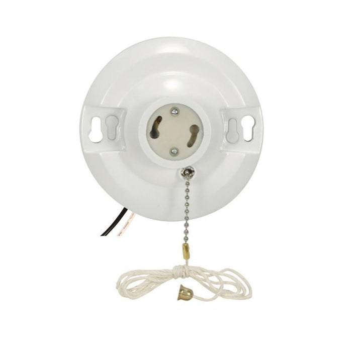 Satco 90-2470 White Phenolic GU24 On-Off Pull Chain Ceiling Receptacle 6" AWM B/W Leads 105C 4-1/2" Diameter 75W 250V