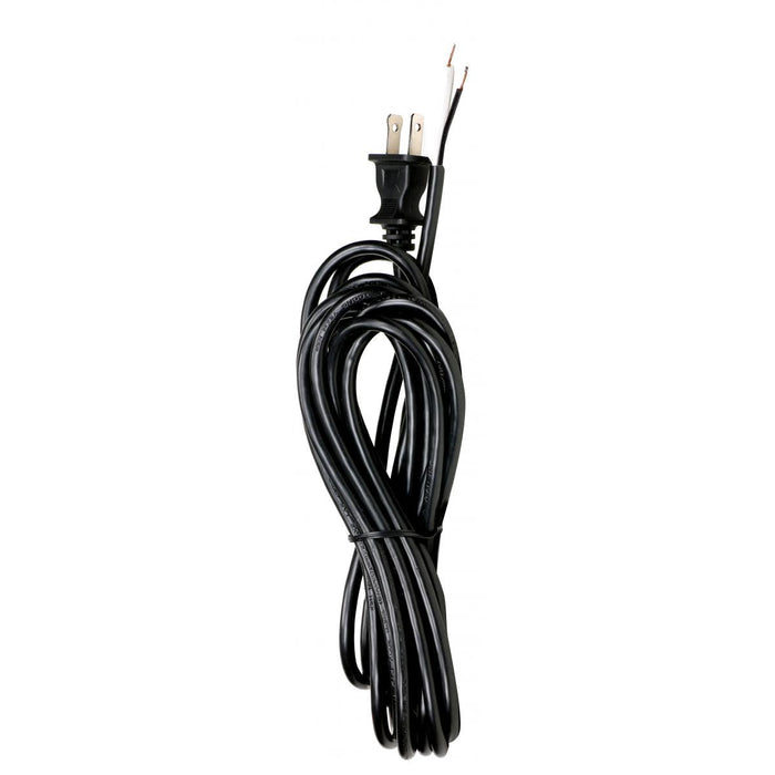 Satco 90-2575 15 Foot 18/2 SVT 105C Heavy Duty Cord Set Black Finish 50 Carton 2 Prong Molded Plug Stripped And Slit