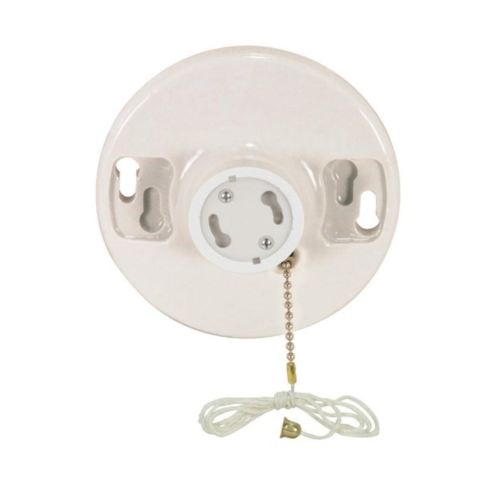 Satco 90-2581 4 Terminal White Phenolic GU24 On-Off Pull Chain Ceiling Receptacle Screw Terminals 4-3/8" Diameter 150W 250V