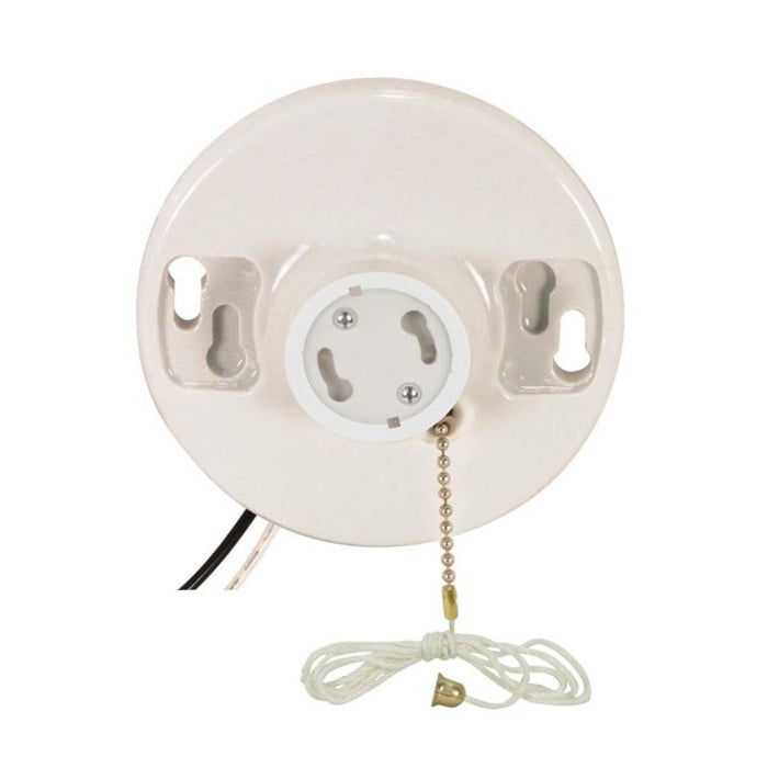 Satco 90-2582 Pull Chain White Porcelain GU24 On-Off Pull Chain Ceiling Receptacle 6" AWM B/W Lead 4-3/8" Diameter 660W 250V