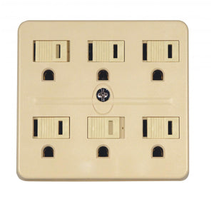 Satco 90-2630 6 Outlet Grounded Adapter Ivory Finish 15A-125V 1875W