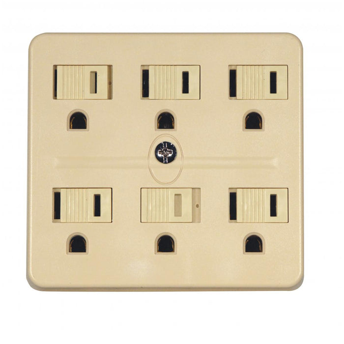 Satco 90-2630 6 Outlet Grounded Adapter Ivory Finish 15A-125V 1875W