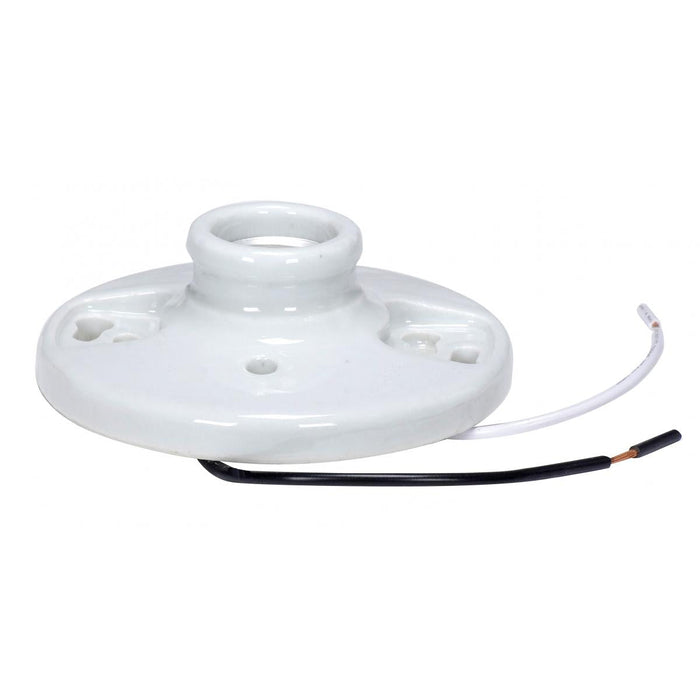 Satco 90-2638 Keyless Glazed Porcelain Ceiling Receptacle 7" AWM B/W Leads 105C Screw Terminals 4-3/8" Diameter 660W 250V