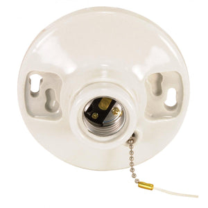 Satco 90-443 2 Terminal Glazed Porcelain On-Off Pull Chain Ceiling Receptacle Screw Terminals 4-3/8" Diameter 250W 250V
