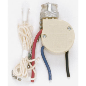 Satco 90-689 3-Way Ceiling Fan Switch 2 Circuit With Metal Chain White Cord And Bell 6A-125V, 3A-250V Rating Nickel Finish