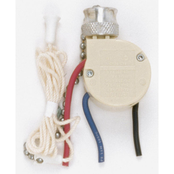 Satco 90-689 3-Way Ceiling Fan Switch 2 Circuit With Metal Chain White Cord And Bell 6A-125V, 3A-250V Rating Nickel Finish