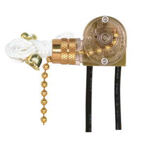 Satco 90-704 On-Off Canopy Switch Single Circuit With Metal Chain White Cord And Bell 6A-125V, 3A-250V Rating Brass Finish