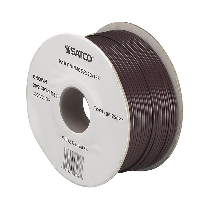 Satco 93-188 Lamp And Lighting Bulk Wire 20/2 SPT-1 105C 250 Foot/Spool Brown