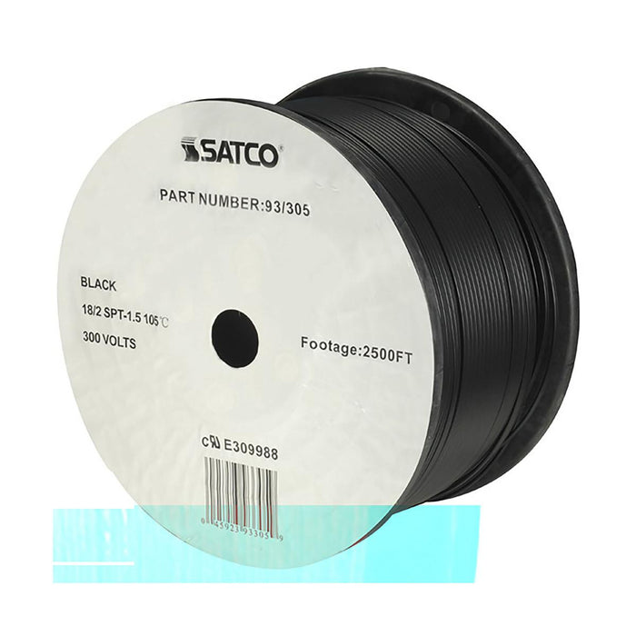 Satco 93-305 Lamp And Lighting Bulk Wire 18/2 SPT-1.5 105C 2500 Foot/Reel Black