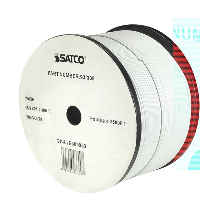 Satco 93-309 Lamp And Lighting Bulk Wire 18/2 SPT-2 105C 2500 Foot/Reel White