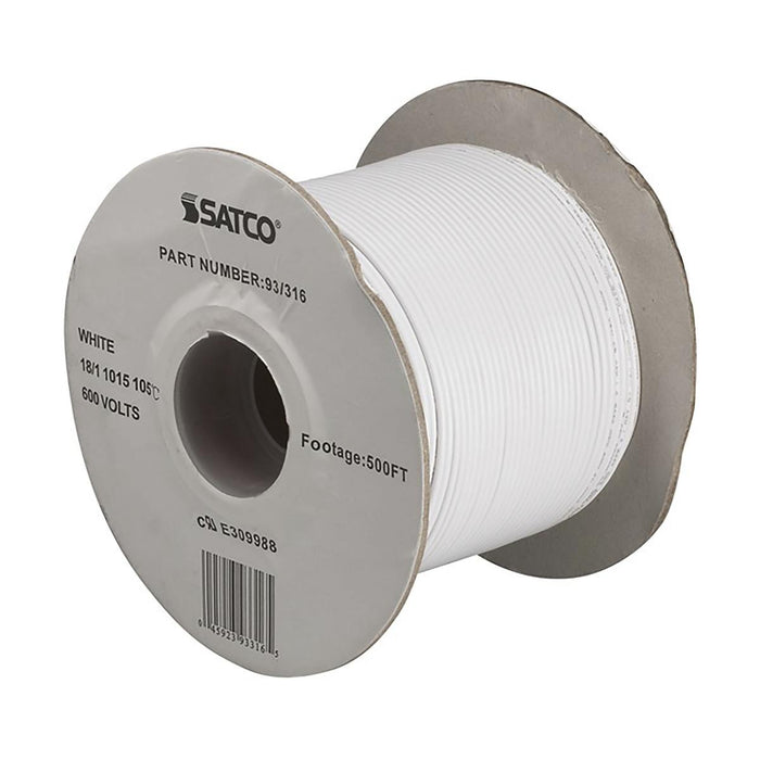 Satco 93-316 Lighting Bulk Wire 18/1 Stranded AWM 105C UL 1015 500 Foot/Spool White