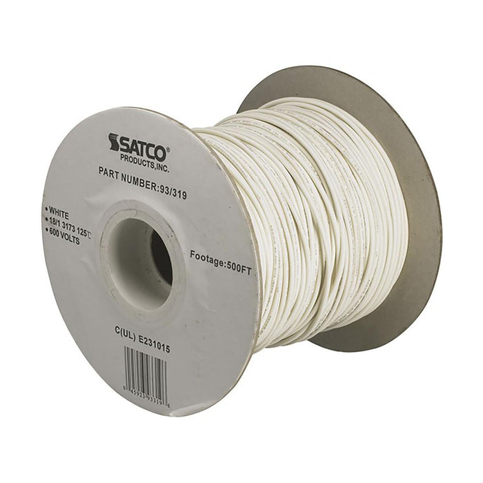 Satco 93-319 Lighting Bulk Wire 18/1 Stranded AWM UL 3173 125C 500 Foot/Spool White