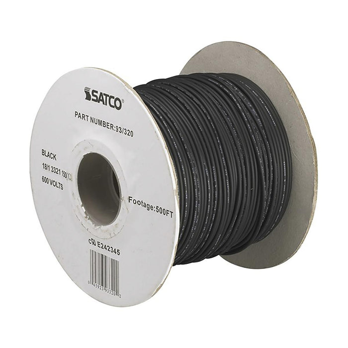 Satco 93-320 Lighting Bulk Wire 18/1 Stranded AWM UL 3321 150C 500 Foot/Spool Black
