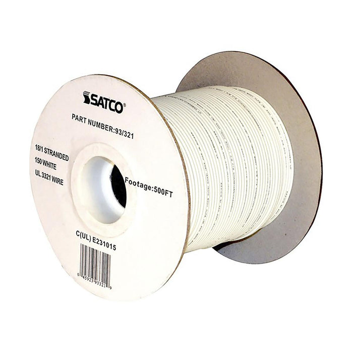 Satco 93-321 Lighting Bulk Wire 18/1 Stranded AWM UL 3321 150C 500 Foot/Spool White