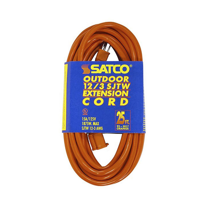 Satco 93-5017 25 Foot Orange Heavy Duty Outdoor Extension Cord 12/3 Ga. SJTW-3 Orange Cord With Sleeve 15A-125V 1875W