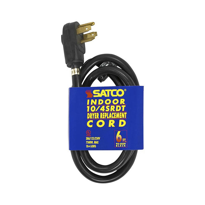 Satco 93-5029 6 Foot, 4 Wire Heavy Duty Replacement Dryer Cord 10-4 SRDT Black Round Indoor Use Only 30A/125V-250V 7500W