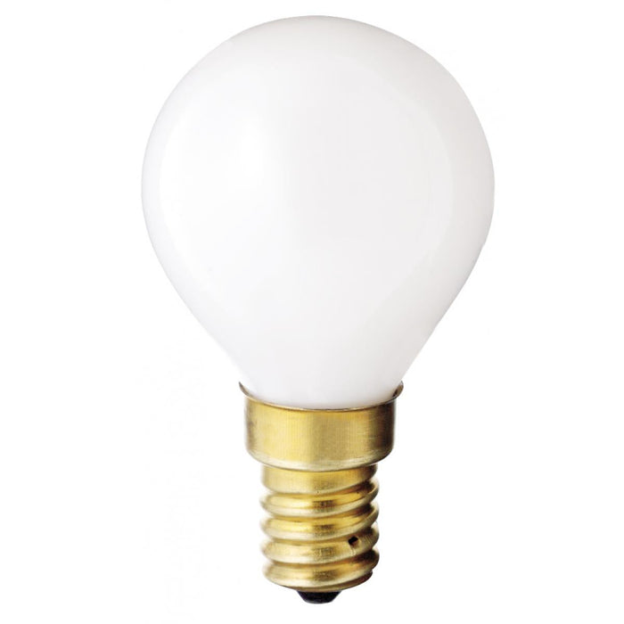 Satco S4708 40 Watt G14 Incandescent Gloss White 1500 Average rated hours 330 Lumens European base 130 Volt 2-Card