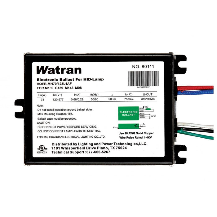 Satco S6799 HQEB/MH70/123L1AF Electronic Ballast HQEB/MH70/123L1AF UNV RECTANGLE MC70 FCAN CMH70