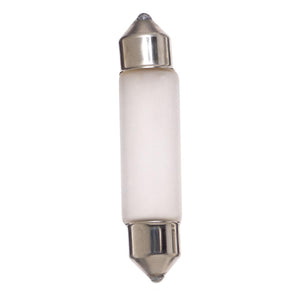 Satco S6990 X10T3.25-F 10 Watt miniature T3 1/4 Frost 20000 Average rated hours 120 Lumens Festoon base 12 Volt