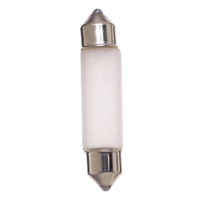 Satco S6990 X10T3.25-F 10 Watt miniature T3 1/4 Frost 20000 Average rated hours 120 Lumens Festoon base 12 Volt