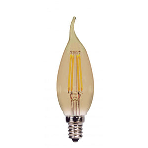 Satco S9987 3.5CFA/LED/AMB/20K/120V 3.5 Watt Flame CFA LED Amber Candelabra base 2000K 300 Lumens 120 Volt